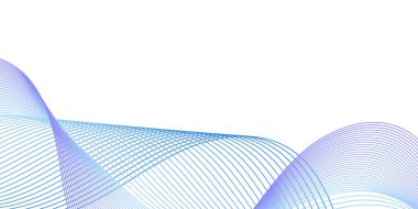 Çizgiler ve dalgalarla soyut bir arkaplan. Orta boy pankart. Tasarım elementi beyazda izole edildi. Broşür, broşür, broşür, broşür, poster için vektör arkaplan. Renkli bir eğilim. Mavi ve mor