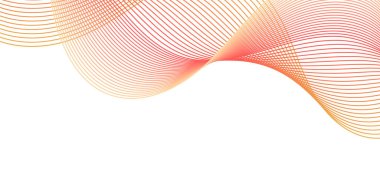 Çizgiler ve dalgalarla soyut bir arkaplan. Orta boy pankart. Tasarım elementi beyazda izole edildi. Broşür, broşür, broşür, broşür, poster için vektör arkaplan. Renkli bir eğilim. Kırmızı ve turuncu