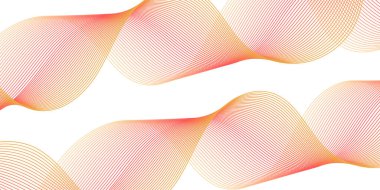 Çizgiler ve dalgalarla soyut bir arkaplan. Orta boy pankart. Tasarım elementi beyazda izole edildi. Broşür, broşür, broşür, broşür, poster için vektör arkaplan. Renkli bir eğilim. Kırmızı ve turuncu