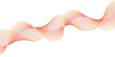 Çizgiler ve dalgalarla soyut bir arkaplan. Orta boy pankart. Tasarım elementi beyazda izole edildi. Broşür, broşür, broşür, broşür, poster için vektör arkaplan. Renkli bir eğilim. Kırmızı ve turuncu