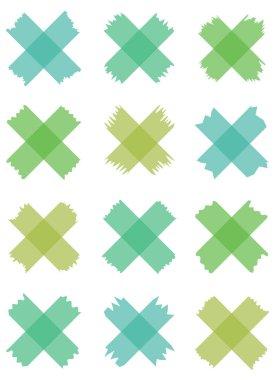 Beyaza izole edilmiş yarı şeffaf washi bantları. Kaset toplama vektörü. Albümler için dekoratif kaset parçaları. Yırtık kağıt. Turkuaz, mavi