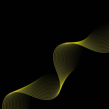 Çizgiler ve dalgalarla soyut bir arkaplan. Pankart. Tasarım elementi siyahta izole edildi. Broşür, broşür, broşür, broşür, poster için vektör arkaplan. Sarı ve siyah eğim