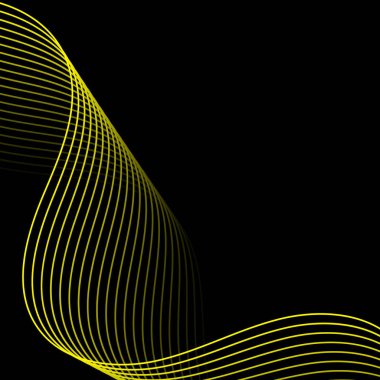 Çizgiler ve dalgalarla soyut bir arkaplan. Pankart. Tasarım elementi siyahta izole edildi. Broşür, broşür, broşür, broşür, poster için vektör arkaplan. Sarı ve siyah eğim