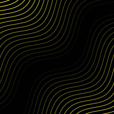 Çizgiler ve dalgalarla soyut bir arkaplan. Pankart. Tasarım elementi siyahta izole edildi. Broşür, broşür, broşür, broşür, poster için vektör arkaplan. Sarı ve siyah eğim