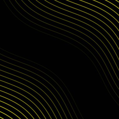 Çizgiler ve dalgalarla soyut bir arkaplan. Pankart. Tasarım elementi siyahta izole edildi. Broşür, broşür, broşür, broşür, poster için vektör arkaplan. Sarı ve siyah eğim