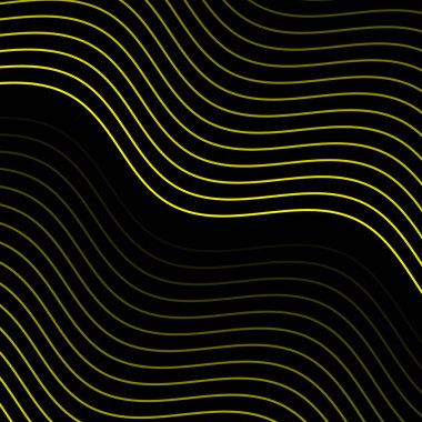 Çizgiler ve dalgalarla soyut bir arkaplan. Pankart. Tasarım elementi siyahta izole edildi. Broşür, broşür, broşür, broşür, poster için vektör arkaplan. Sarı ve siyah eğim