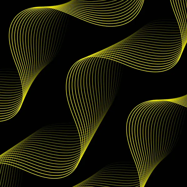 Çizgiler ve dalgalarla soyut bir arkaplan. Pankart. Tasarım elementi siyahta izole edildi. Broşür, broşür, broşür, broşür, poster için vektör arkaplan. Sarı ve siyah eğim