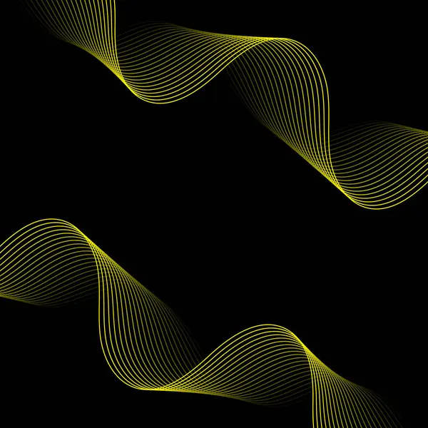 Çizgiler ve dalgalarla soyut bir arkaplan. Pankart. Tasarım elementi siyahta izole edildi. Broşür, broşür, broşür, broşür, poster için vektör arkaplan. Sarı ve siyah eğim