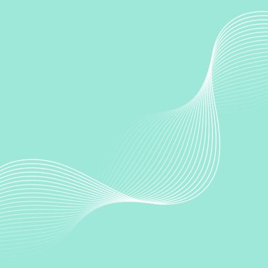 Çizgiler ve dalgalarla soyut bir arkaplan. Pankart. Tasarım elementi izole edildi. Broşür, broşür, broşür, broşür, poster için vektör arkaplan. Yeşil ve beyaz gradyan. Turkuaz, mavi