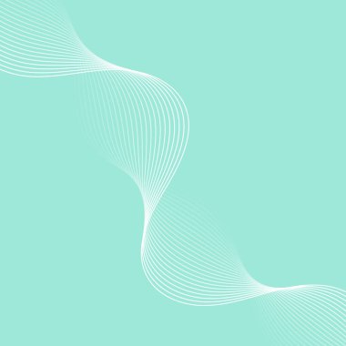 Çizgiler ve dalgalarla soyut bir arkaplan. Pankart. Tasarım elementi izole edildi. Broşür, broşür, broşür, broşür, poster için vektör arkaplan. Yeşil ve beyaz gradyan. Turkuaz, mavi