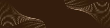 Çizgiler ve dalgalarla soyut bir arkaplan. Web pankartı boyutu. Tasarım elementi izole edildi. Broşür, broşür, poster için vektör arkaplan. Kahverengi ve bej rengi. Kahve, çikolata, şeker, kafe.