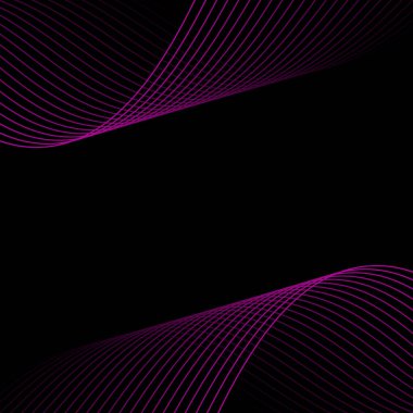 Çizgiler ve dalgalarla soyut bir arkaplan. Pankart. Tasarım elementi siyahta izole edildi. Broşür, broşür, broşür, broşür, poster için vektör arkaplan. Pembe ve siyah eğim. Mor, karanlık, gece
