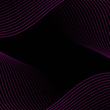 Çizgiler ve dalgalarla soyut bir arkaplan. Pankart. Tasarım elementi siyahta izole edildi. Broşür, broşür, broşür, broşür, poster için vektör arkaplan. Pembe ve siyah eğim. Mor, karanlık, gece