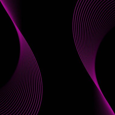 Çizgiler ve dalgalarla soyut bir arkaplan. Pankart. Tasarım elementi siyahta izole edildi. Broşür, broşür, broşür, broşür, poster için vektör arkaplan. Pembe ve siyah eğim. Mor, karanlık, gece