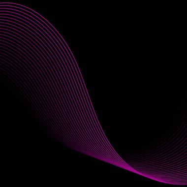 Çizgiler ve dalgalarla soyut bir arkaplan. Pankart. Tasarım elementi siyahta izole edildi. Broşür, broşür, broşür, broşür, poster için vektör arkaplan. Pembe ve siyah eğim. Mor, karanlık, gece