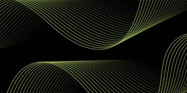 Çizgiler ve dalgalarla soyut bir arkaplan. Orta boy pankart. Tasarım elementi siyahta izole edildi. Broşür, broşür, broşür, broşür, poster için vektör arkaplan. Yeşil ve siyah gradyan