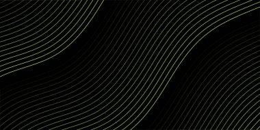 Çizgiler ve dalgalarla soyut bir arkaplan. Orta boy pankart. Tasarım elementi siyahta izole edildi. Broşür, broşür, broşür, broşür, poster için vektör arkaplan. Yeşil ve siyah gradyan
