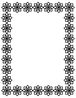 Beyaz üzerine izole edilmiş çiçekli siyah çerçeve. Vektör kare çerçeve. Mesaj, sertifika, resim, fotoğraf, diploma için çerçeve. Tasarım elementi