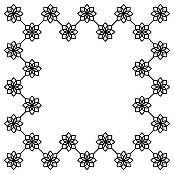 Beyaz üzerine izole edilmiş çiçekli siyah çerçeve. Vektör kare çerçeve. Mesaj, sertifika, resim, fotoğraf, diploma için çerçeve. Tasarım elementi