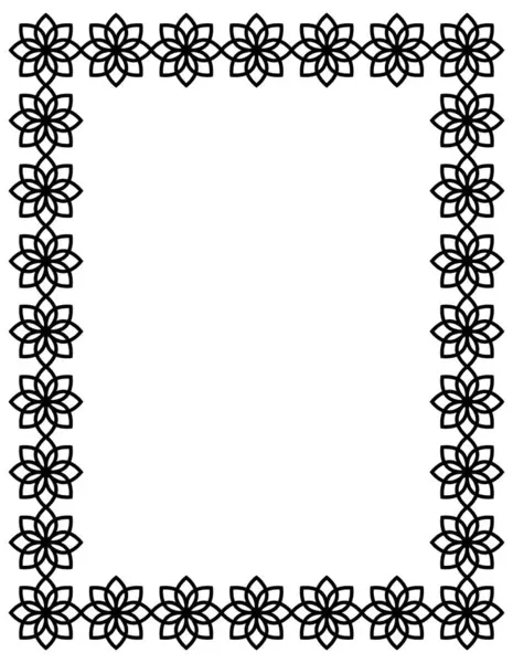 Beyaz üzerine izole edilmiş çiçekli siyah çerçeve. Vektör kare çerçeve. Mesaj, sertifika, resim, fotoğraf, diploma için çerçeve. Tasarım elementi