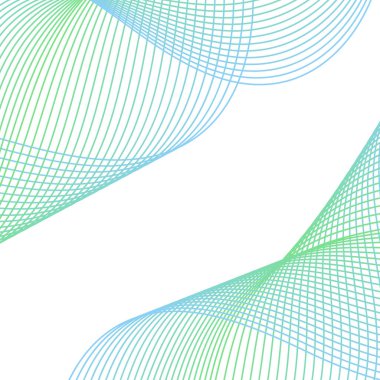 Çizgiler ve dalgalarla soyut bir arkaplan. Pankart. Tasarım elementi beyazda izole edildi. Broşür, broşür, broşür, broşür, poster için vektör arkaplan. Renkli bir eğilim. Yeşil, mavi