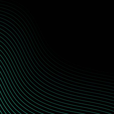 Çizgiler ve dalgalarla soyut bir arkaplan. Pankart. Tasarım elementi siyahta izole edildi. Broşür, broşür, broşür, broşür, poster için vektör arkaplan. Mavi ve siyah eğim. Turkuaz, karanlık, gece