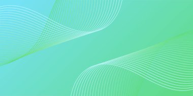 Çizgiler ve dalgalarla soyut bir arkaplan. Orta boy pankart. Tasarım elementi izole edildi. Broşür, broşür, broşür, broşür, poster için vektör arkaplan. Yeşil ve mavi eğim