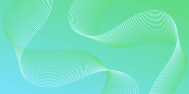 Çizgiler ve dalgalarla soyut bir arkaplan. Orta boy pankart. Tasarım elementi izole edildi. Broşür, broşür, broşür, broşür, poster için vektör arkaplan. Yeşil ve mavi eğim