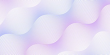 Çizgiler ve dalgalarla soyut bir arkaplan. Orta boy pankart. Tasarım elementi beyazda izole edildi. Broşür, broşür, broşür, broşür, poster için vektör arkaplan. Renkli bir eğilim. Mavi ve mor