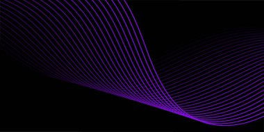 Çizgiler ve dalgalarla soyut bir arkaplan. Orta boy pankart. Tasarım elementi siyahta izole edildi. Broşür, broşür, broşür, broşür, poster için vektör arkaplan. Mor ve siyah eğim