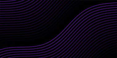 Çizgiler ve dalgalarla soyut bir arkaplan. Orta boy pankart. Tasarım elementi siyahta izole edildi. Broşür, broşür, broşür, broşür, poster için vektör arkaplan. Mor ve siyah eğim