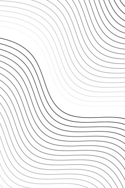 Çizgiler ve dalgalarla soyut bir arkaplan. Standart poster boyutunda. Tasarım elementi beyazda izole edildi. Broşür, broşür, broşür ve broşür için vektör arkaplan. Siyah ve beyaz gradyan