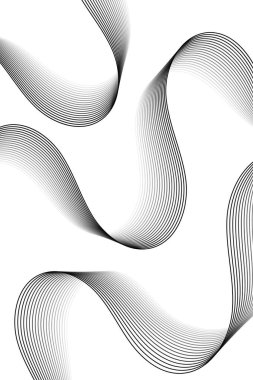 Çizgiler ve dalgalarla soyut bir arkaplan. Standart poster boyutunda. Tasarım elementi beyazda izole edildi. Broşür, broşür, broşür ve broşür için vektör arkaplan. Siyah ve beyaz gradyan