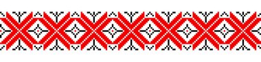 Beyaz üzerine izole edilmiş geleneksel geometrik süs. Ukraynalı Vyshyvanka. Çapraz dikiş. Siyah ve kırmızı renklerde nakış. Vektörde kusursuz desen. Tasarım elementi