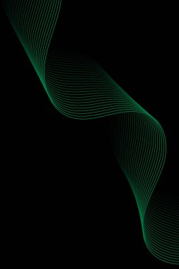 Çizgiler ve dalgalarla soyut bir arkaplan. Standart poster boyutunda. Tasarım elementi izole edildi. Broşür, broşür, broşür ve broşür için vektör arkaplan. Siyah ve yeşil gradyan