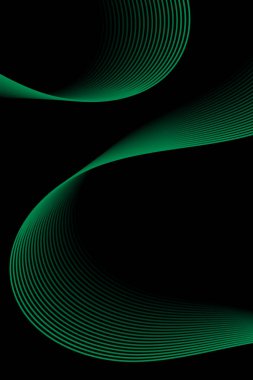 Çizgiler ve dalgalarla soyut bir arkaplan. Standart poster boyutunda. Tasarım elementi izole edildi. Broşür, broşür, broşür ve broşür için vektör arkaplan. Siyah ve yeşil gradyan