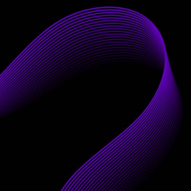 Çizgiler ve dalgalarla soyut bir arkaplan. Pankart. Tasarım elementi siyahta izole edildi. Broşür, broşür, broşür, broşür, poster için vektör arkaplan. Mor ve siyah eğim. Mavi, karanlık, gece