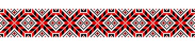 Beyaz üzerine izole edilmiş geleneksel geometrik süs. Ukraynalı Vyshyvanka. Çapraz dikiş. Siyah ve kırmızı renklerde nakış. Vektörde kusursuz desen. Tasarım elementi