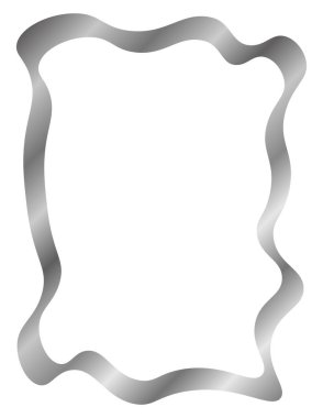 Gümüş eğri metal çerçeve beyaza izole edilmiş. Fotoğraf için vektör çerçevesi. Mesaj, sertifika, resim, diploma çerçevesi. Lüks, altın, düğün, kutlama. Dalgalı kare