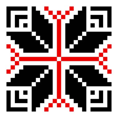 Beyaz üzerine izole edilmiş geleneksel geometrik süs. Ukrayna 'nın Vyshyvanka simgesi. Çapraz dikiş. Siyah ve kırmızı renklerde nakış. Tasarım için vektör ögesi. Halk düzeni