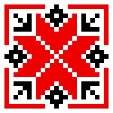 Beyaz üzerine izole edilmiş geleneksel geometrik süs. Ukrayna 'nın Vyshyvanka simgesi. Çapraz dikiş. Siyah ve kırmızı renklerde nakış. Tasarım için vektör ögesi. Halk düzeni