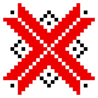 Beyaz üzerine izole edilmiş geleneksel geometrik süs. Ukrayna 'nın Vyshyvanka simgesi. Çapraz dikiş. Siyah ve kırmızı renklerde nakış. Tasarım için vektör ögesi. Halk düzeni