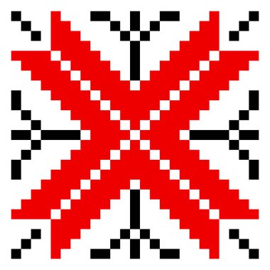 Beyaz üzerine izole edilmiş geleneksel geometrik süs. Ukrayna 'nın Vyshyvanka simgesi. Çapraz dikiş. Siyah ve kırmızı renklerde nakış. Tasarım için vektör ögesi. Halk düzeni