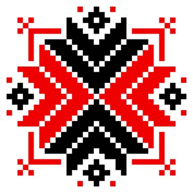 Beyaz üzerine izole edilmiş geleneksel geometrik süs. Ukrayna 'nın Vyshyvanka simgesi. Çapraz dikiş. Siyah ve kırmızı renklerde nakış. Tasarım için vektör ögesi. Halk düzeni