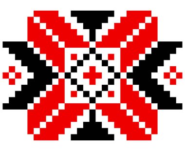 Beyaz üzerine izole edilmiş geleneksel geometrik süs. Ukrayna 'nın Vyshyvanka simgesi. Çapraz dikiş. Siyah ve kırmızı renklerde nakış. Tasarım için vektör ögesi. Halk düzeni