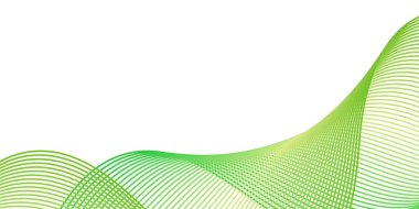 Çizgiler ve dalgalarla soyut bir arkaplan. Orta boy pankart. Tasarım elementi beyazda izole edildi. Broşür, broşür, broşür, broşür, poster için vektör arkaplan. Yeşil Gradyan