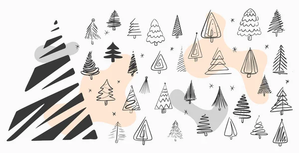 Christmas Tree Doodle Seamless Pattern. Winter Stylized Simple Fir