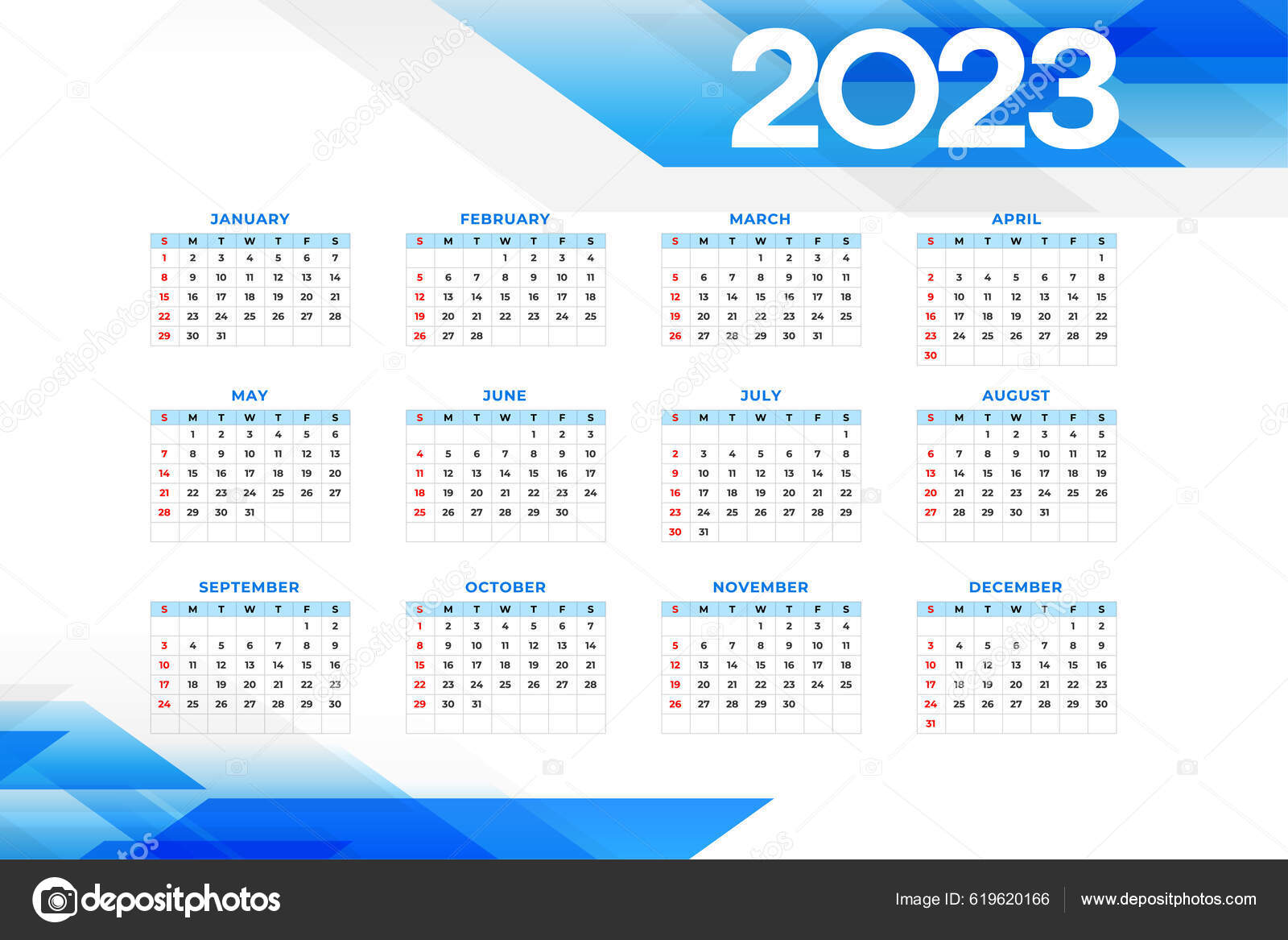 One Page Wall Calendar Template 2023 Year Vector Stock Vector Image By