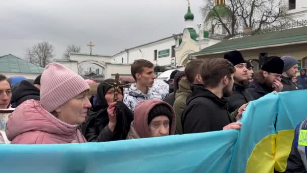 Kyiv Ukraine Marca Sprzeciw Zwolenników Patriarchatu Moskiewskiego Ukraińskiego Kościoła Prawosławnego — Wideo stockowe