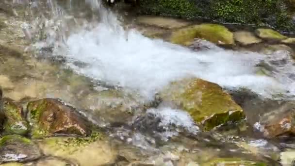 Κοντινό Πλάνο Λεπτομέρεια Του Καθαρού Νερού Πιτσιλίζει Βράχους Από Καταρράκτη — Αρχείο Βίντεο